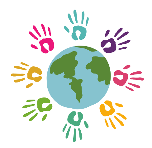 Handprints around globe